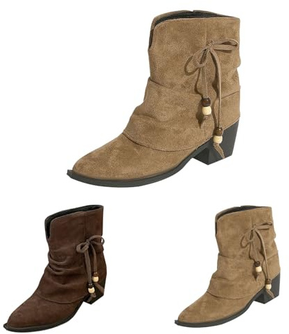 Slip-on stövlar dam vinter – Chelseaboots dam spetsiga slouchy stövlar vikbara Over shark-stövlar halvhöga slip-stövlar vikbara ridstövlar halkfria halvstövlar höga stövlar, kaki, 40 EU