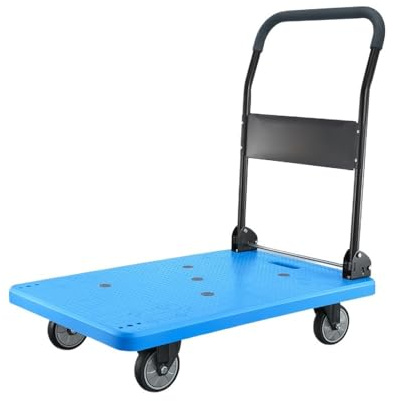Carretilla de Mano Carro de Plataforma Plana Empuje ultrasilencioso, Carro Plegable, transportador Carga, Remolque portátil Cuatro Ruedas Alta Resistencia Transpaleta Manual(Blue)