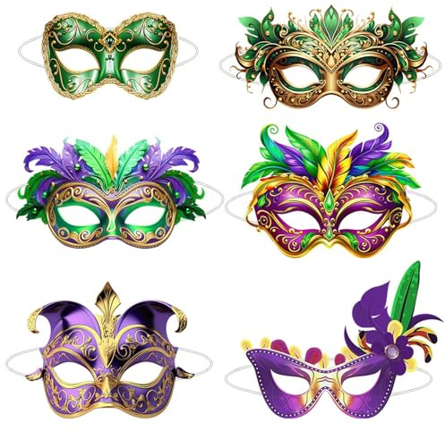 Generisch 6 Stück Venezianischen Masquerade Maske für Herren Damen Karneval Dekorationen Venezianische Retro Masken Abendkleid Tanz Party Kostüm Augenmaske für Frauen Männer Partymaske