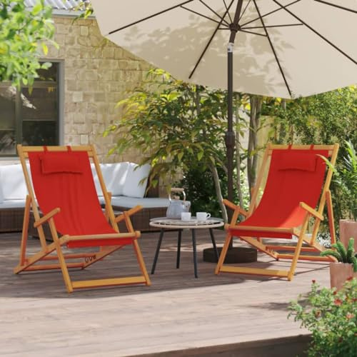 Frdhee Gartenstuhl, Außen Stühle, Bistrostuhl, Bistro Stühle, Strandstühle 2 STK. Klappbar Rot Stoff Für Terrasse Schwimmbad Pensionen