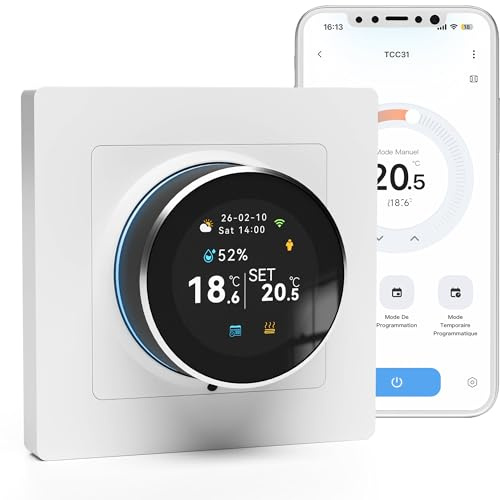 Termostato para calderas Beok con conexión Wi-Fi, programable por días, con control por voz compatible con Google Assistant y Alexa. Apto para calderas de agua o de gas con contactos secos, 100-240 V.