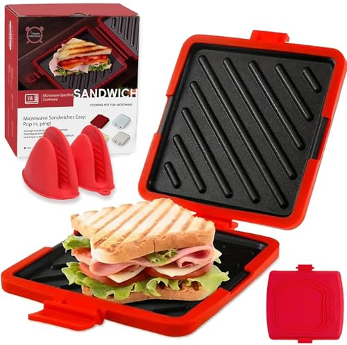 Microwave Toastie Sandwich Maker, 2026 New PerfectToast Microwave Grill, Silicone Cookware Toaster Baking Tray– Fast Cooking, Non-Stick & Easy to Clean (Red-separate)