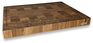 XXL Premium Stirnholz Schneidebrett Eiche 60x40x4,5 cm mit Saftrille – Massives Holzbrett & Tranchierbrett mit Griffmulden & Silikonfüßen – Hackblock Eiche