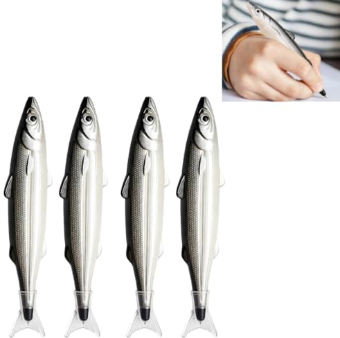 Yoowan 4 Pack Fish Pens,Salted Fish Black Ballpoint Pen,Funny Pe-ns,Fi-Sh Styling Ballpoint Pencil,Fishing Pencil,Fi-sh Shape Design Ballpoint Pe-ncil,Playful Writing Instrument For Kids & Adults