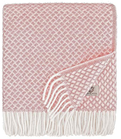 Linen & Cotton Luxus Schöne Warme Decke Wolldecke Wohndecke Kuscheldecke Sofia - 100% Reine Neuseeland Wolle, Rosa/Pink (130 x 170cm) Sofadecke/Überwurf Decke/Plaid Couch Sofa/Schurwolle Blanket