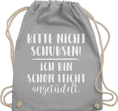 Shirtracer Turnbeutel Rucksack - Festival Zubehör - Bitte nicht schubsen ich bin schon leicht angetüdelt I Party - Unisize - Hellgrau - bieroutfit festival-bag geschenk weihnachten sauf beutel