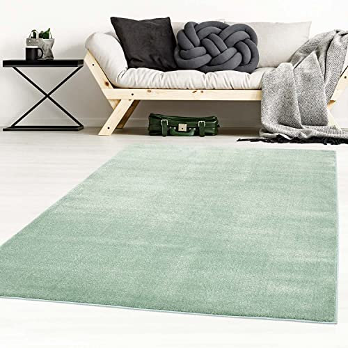 Taracarpet Designer-Teppich Galant Flauschige Flachflor Teppiche fürs Wohnzimmer, Esszimmer, Schlafzimmer oder Kinderzimmer weich und Schadstoffgeprüft Mint grün 080x150 cm