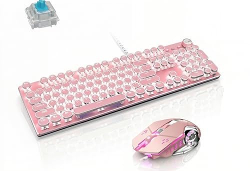 Basaltech Mechanical Gaming Keyboard and Mouse Combo, Pink