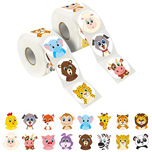 Hebayy 600 Adorable Round Land Animal Stickers in 16 Designs with Perforated Line Expanded Version (Each Measures 1.5 in Diameter)