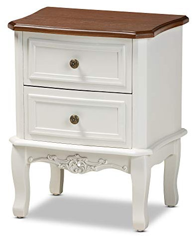 Baxton Studio 165-10696-AMZ Mesitas de Noche, Madera, Blanco/Marrón Cerezo