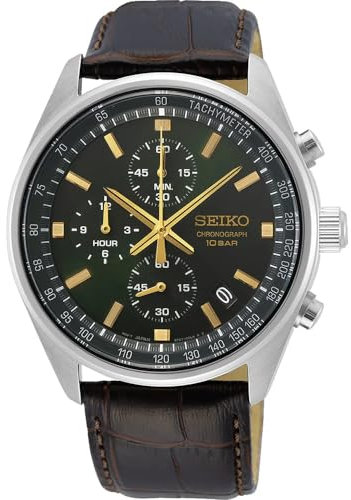 Seiko Herren-Uhr Quarz Edelstahl mit Lederband SSB385P1