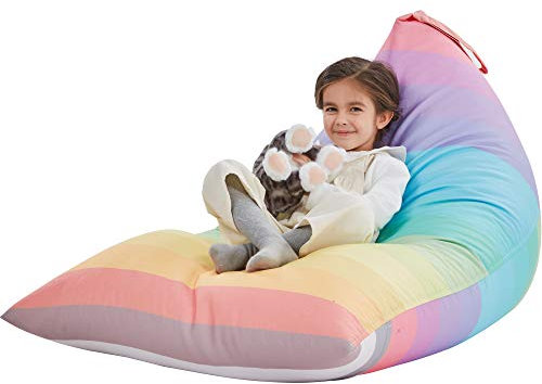 Nobildonna Sitzsack-Stuhlbezug für Kinder und Erwachsene, extra großer Sitzsack ohne Füllung, Plüschtierhalter und Organizer, Premium-Segeltuch, 250 l (Regenbogen)