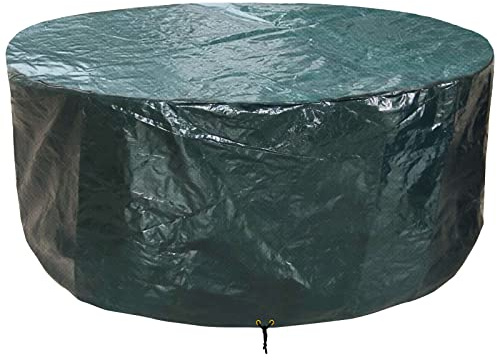 PATIO PLUS Rattan Furniture Covers Round, Outdoor Patio Table Cover Waterproof, Windproof, Anti-UV, Circular Garden Furniture Set Covers for Patio Table and Chairs Set - Extra Large 250x90cm Green