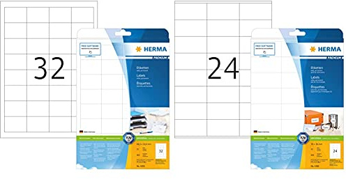 HERMA 4200 Universal Etiketten DIN A4 klein (48,3 x 33,8 mm, 25 Blatt) 800 Klebeetiketten, weiß & 4360 Adressaufkleber DIN A4 (70 x 36 mm, 25 Blatt, Papier, matt) 600 Klebeetiketten, weiß