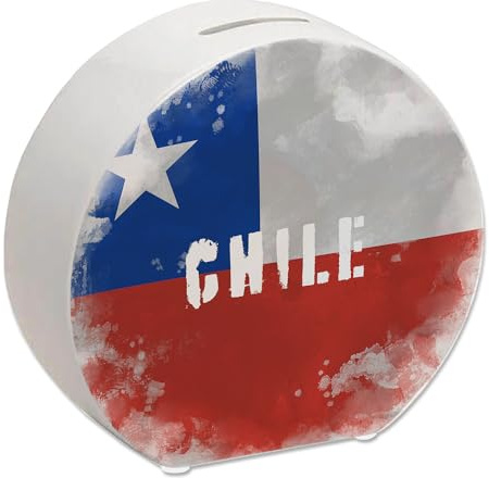 Spardose mit Chile-Flagge im Used Look - Sparschwein für Urlauber eine schöne Sparbüchse mit der chilenischen Nationalflagge verziert um auf die Reise nach Chile zu sparen