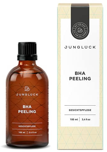 JUNGLÜCK BHA Peeling Gesicht - Vegan | Salicylsäure Gesichtspeeling befreit deine Poren, reduziert Glanz und lässt die Haut strahlen | Mit 2% BHA und BIO Aloe Vera besonders für unreine oder Mischhaut