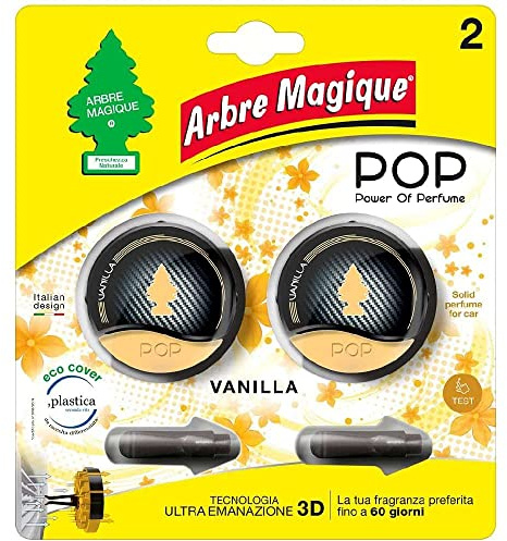 Arbre Magique POP, Parfum Solide pour Voiture, Vanille, Doux et Délicat, Durée Jusqu'à 30 Jours, Design Italien, Pack de 4