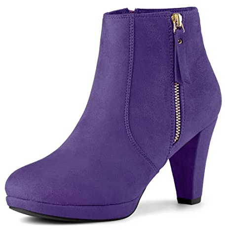 Allegra K Bottines à talon épais et plateforme basse avec fermeture éclair latérale pour femme, violet intense, 5.5 UK