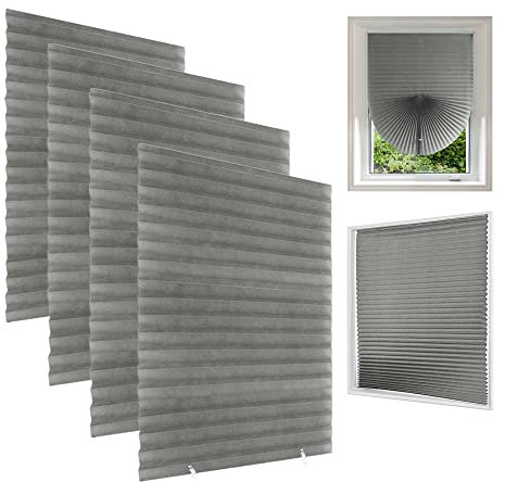 Temporary Blinds for Windows,4 Pack No Drill Stick on Blind Curtains for Bedroom Kitchen Bathroom Windows,Light Filtering Privacy Protection, with 8 Clips (Grey-4pcs, 60 * 150cm)