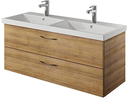 Lomadox Bad Doppelwaschtisch, 120cm, in Riviera Eiche Nb., B/H/T ca. 120/53,2/45 cm