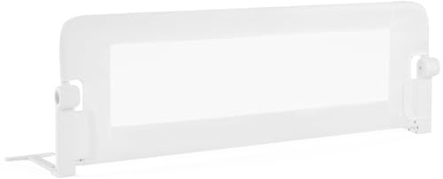 LIFEZEAL Barrière de Lit Pliable, Barriere de Securite Enfant Lit en Tissu Oxford et en PP,120x42,5 CM, Protection Chute Bébé (Blanc, 120 * 42,5 CM)