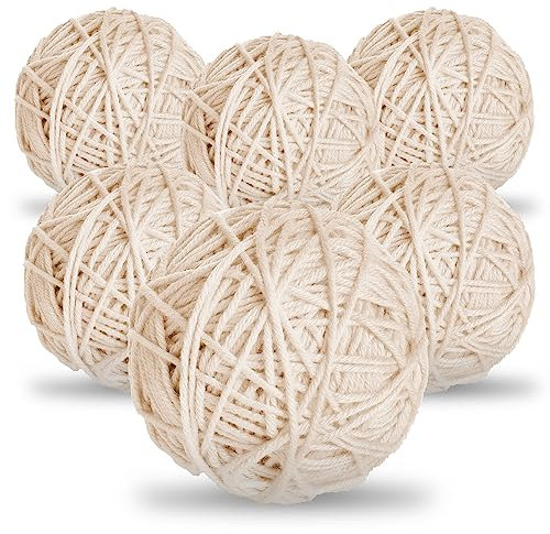 SOL 6x Cotton String Balls 150m - Kitchen Twine for Meat, Gift Wrapping & Butchers String - Durable White Macrame Cord for Cooking, Parcel Tying, DIY Projects & Crafts