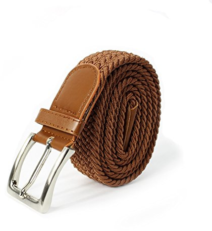 glomy * Flätat elastiskt bälte för pojkar och flickor, kvinnor och män, 2,5 cm brett, Brun, 85 cm