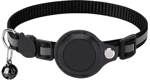 Airtag - Collar reflectante para gatos, GPS, con campana, ajustable, soporte de rastreador integrado, compatible con Apple Airtag, para Cat Collar, color negro, 1 unidad