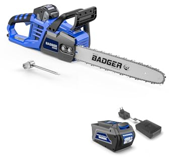 WILD BADGER POWER Electric Chainsaw Cordless 40V 16 Brushless, 4.0 Ah Battery and Charger, Smart Cut technology, Efficient cutting, Safe and Reliable, Great for Tree Felling, Storm Clean-Up, Pruning