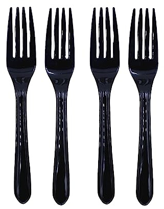 100 x Heavy-Duty Black Plastic Forks | Washable and Reusable Dinner Forks | BPA Free Tableware and Dinnerware | Indoor/Outdoor Parties Picnic BBQ Takeaways
