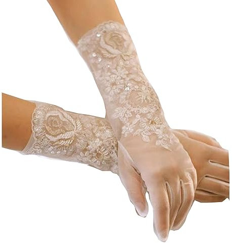 TozLu Damen-Spitzenhandschuhe, Abendhandschuhe, Handschuhe for den Alltag, Brauthandschuhe for Hochzeit, Braut, Spitzen-Applikations-Accessoires