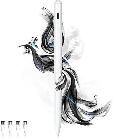 Stylus Pens for Touch Screens Power-Display Tablet Pen POM Tip Magnetic Rechargeable iPad Pen Compatible with iPhone/iPad/Samsung/Lenovo/and Other iOS/Android smartphone and Tablet Devices (White)