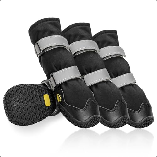 Scarpette Cane Antiscivolo con Cinghie Riflettenti, Alti Stivali per Cani Impermeabili, Suola in Gomma per Cani, Protezione Delle Zampe per Cani Piccoli Medi Grandi 4 Pezzi(L, Nero)