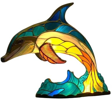 Baoblaze Tier-Tischlampe, Tischlampe aus gebeiztem Kunstharz, stabile Basis, handgefertigte Schreibtischlampe, Nachtlicht für Bauernhaus, Restaurant, Delfin