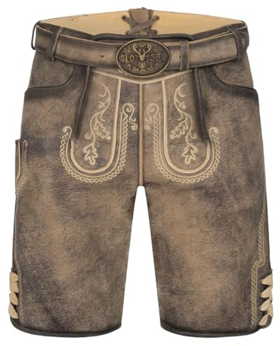 Krüger Herren Trachten Lederhose, kurz, Modell: Lederhose Magnus mit Gürtel, Knielang, braun, Art.-Nr. 962065-0-0007, 60,