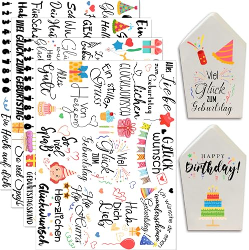 Hongma Rub On Sticker Geburtstag Transfers 4PCS Birthday Sprüche für Raysin Keraflott Möbel Glas Holz DIY Deko Rub On Folie Rubons Aufkleber, FB-912 | Rub On Folie Rubons Aufkleber Transferfolie für Raysin für Keraflott Gips Möbel Glas Holz DIY (Geburtstag)