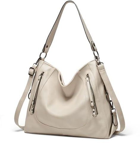 SODOLLEE Femmes Sac à Main Vintage Sac Hobo Doux Cuir PU Sac D'épaule Grand Sac Fourre Tout Dames Rétro Sac Cabas Sacs Portés Main Bandoulière pour Travail Shopping Voyage Blanc