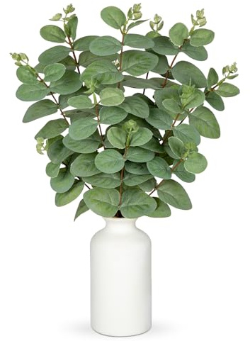 Künstliche Eukalyptusten wie Echt Künstliche Pflanzen in Vase aus Keramik | Arborus 41 CM Kunstpflanzen in Keramik Vase Zimmerpflanzen Grünpflanze für Tisch Regal Deko im Zimmer Bad Büro Hotel
