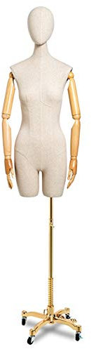 Schaufensterpuppen, weiblicher Torso, Körper, Brautmodengeschäft, Modell, Ausstellungsständer, Schneiderpuppe, Modedesign, Nähen, weißes Leinen, Goldener Universal-Radstand, leic