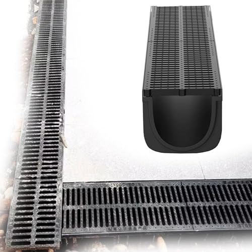 Entwässerungsrinne HDPE-Rinnenablauf mit Gitterrost für Den Außenbereich, Rinnenablauf, Französisches Ablaufgitter für Fallrohr, Entwässerungsgraben-Set, Polymer-Abflusssieb(W-20cm(7.9) x H-20cm(7.9