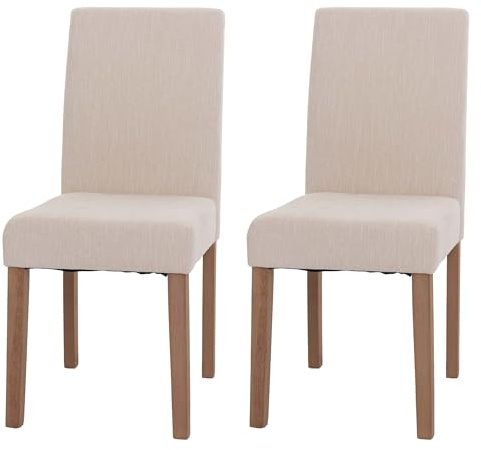 Mendler 2er-Set Esszimmerstuhl Littau, Stuhl Küchenstuhl Hochlehner, Stoff/Textil Chenille Holz - Creme, naturfarbene Beine