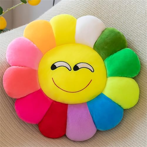 champracer Sonnenblumen-Bodenkissen für Kinder, Weiches Plüschkissen, Sofakissen, weiches Sitzkissen, für Kinder, zum Lesen, Fernsehen, Schlafzimmer, Dekoration (lustig, 40 cm)