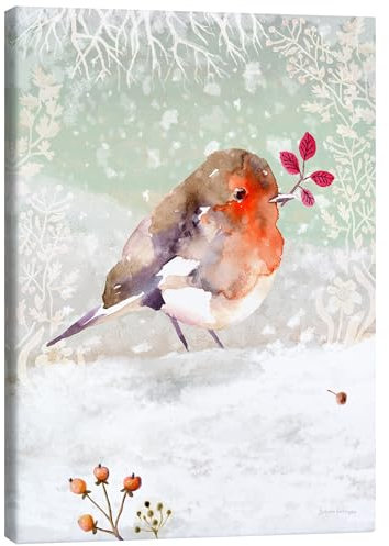 Posterlounge Winterwunderland - Rotkehlchen im Schnee Leinwandbild von Verbrugge Watercolor 30 x 40 cm Wandbilder Wanddeko