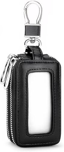 XFSRG Portachiavi Rettangolare Compatto Astuccio Portachiavi Custodia Pelle Moschettone Metallo Finestra Trasparente Porta Chiavi