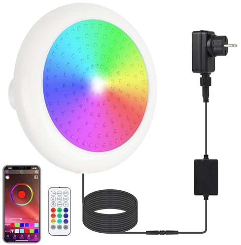 KWODE Poolbeleuchtung LED, 24W Magnetische oberirdische Schwimmbadbeleuchtung für Frame Pool Stahlwandpool, intelligente LED-Licht Musik Synchronisation/Timing, IP68, mit 7M Kabel