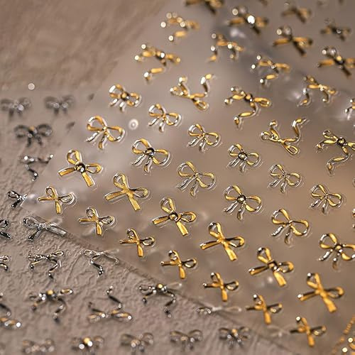 Schleife Nagelsticker,2 Blatt Strasssteine Bögen Schleifen Nagelkunst Aufkleber Selbstklebend,Schleifenknoten Nageldesign Gold Silber Nail Sticker für Nagelkunstdesign Zubehör