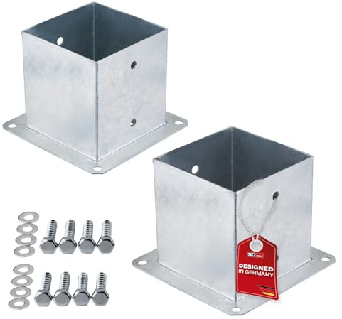 SOTECH 2er SET Aufschraubanker vierkant 140 x 140 x 152 mm | Stahl feuerverzinkt Bodenhülse für Vierkantholz - optimal für den Außeneinsatz