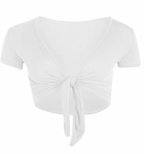 FASHION MY LOVE Women Cap Sleeve Bolero Shrug Tie Up Front Cropped Cardigan Short Sleeves Top Ladies Cap Sleeve Shrug Tie Up Front Crop Bolero Cardigan 8-26
