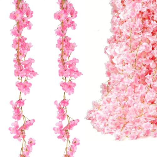 Zasvec Künstliche Blumen, Deko, 2 Stück, Girlanden aus künstlichen Kirschblüten, für den Innen- und Außenbereich, Dekoration für Hochzeit Party Dekoration