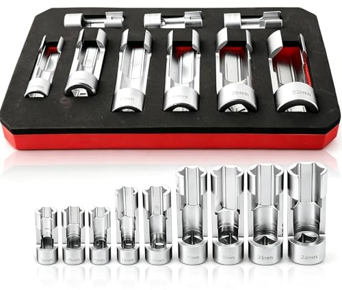 Llaves De Vaso De Sonda Lambda, 9 Piezas 10-22mm Juego De Llaves De Tubo De LíNea De Inyector Diesel, Entrada 3/8 1/2, Vaso Sensor OxíGeno Llave De Vaso Ranurado Para LíNea De Combustible DiéSel